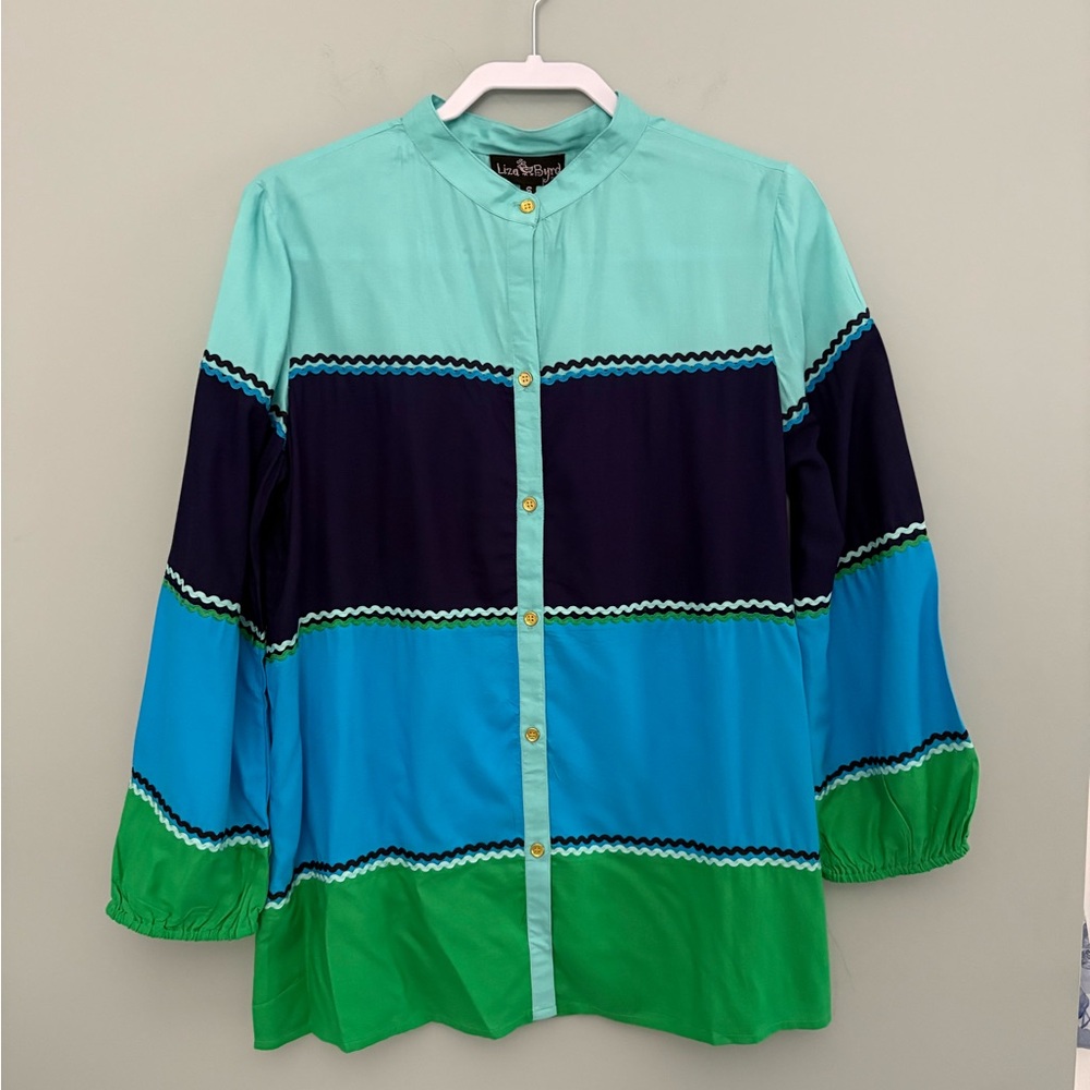 Liza Byrd Ralston Color Block Button Front Long Sleeve Top Size S